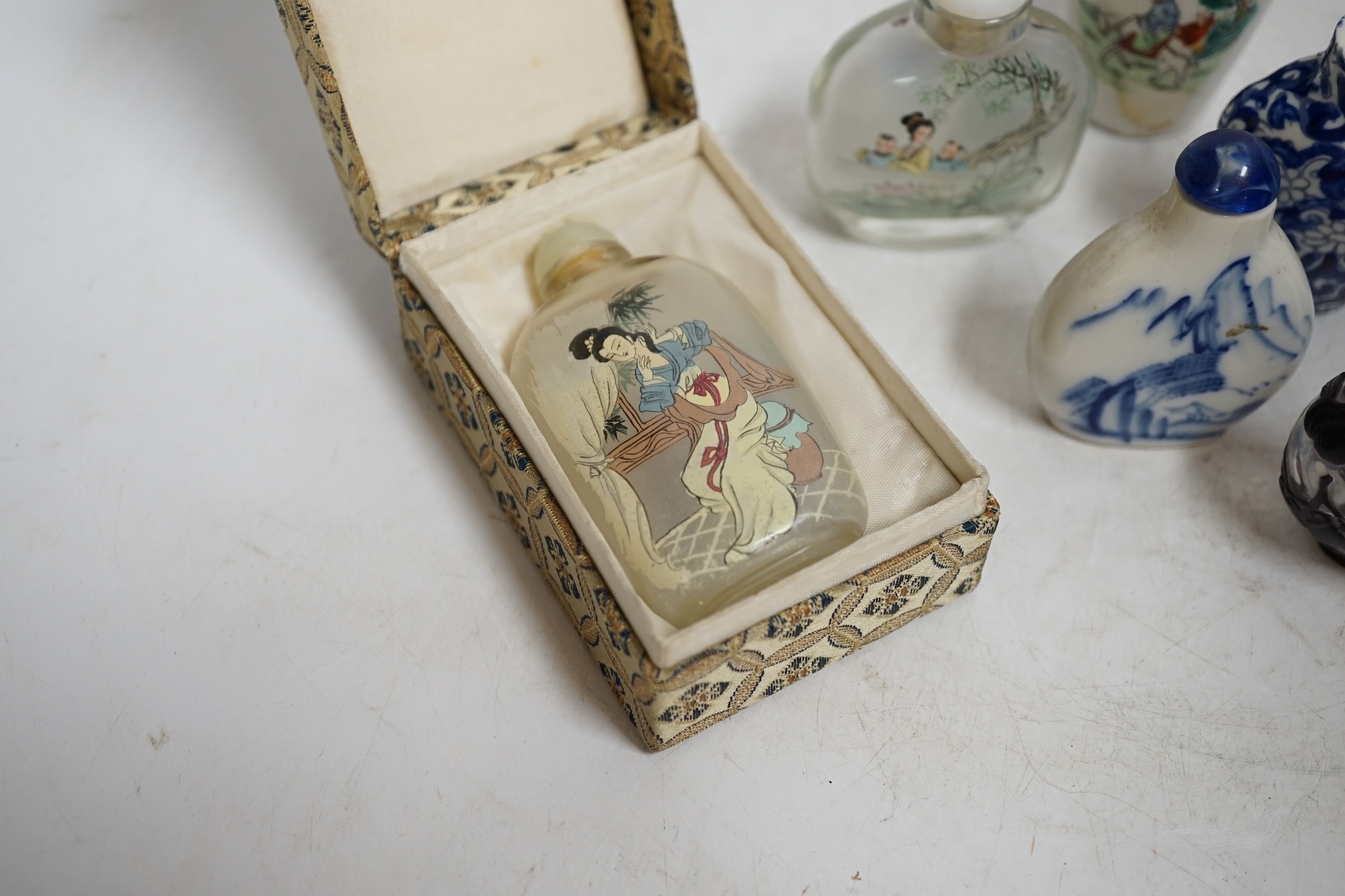 Nine various Chinese snuff bottles. Condition - fair to good